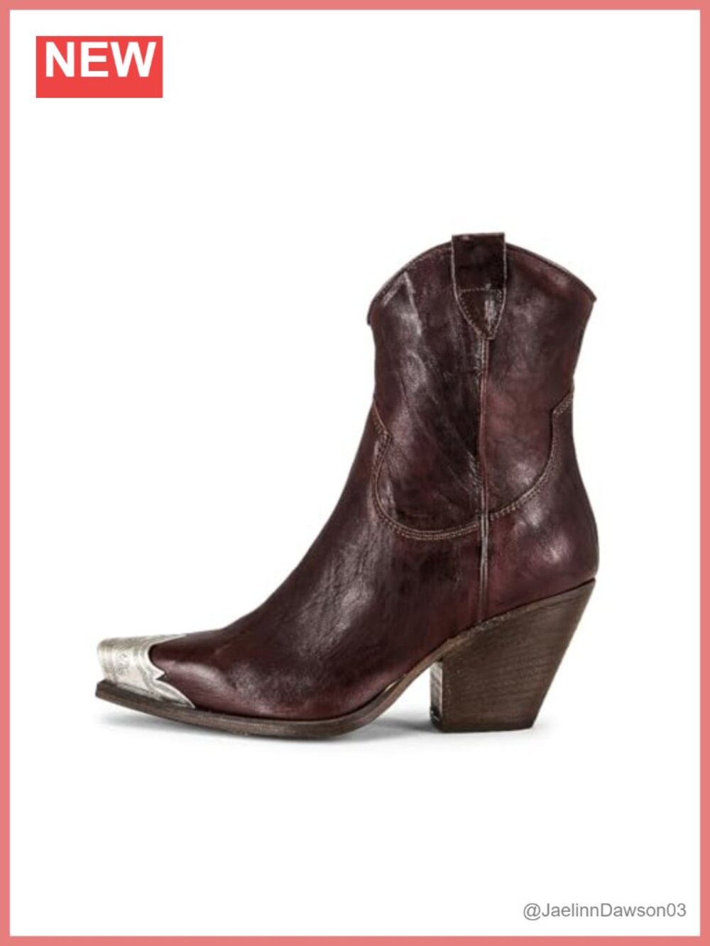 Womens Western Ankle Boots Snip Toe Metal Rand Stacked Block Heel Side Zip